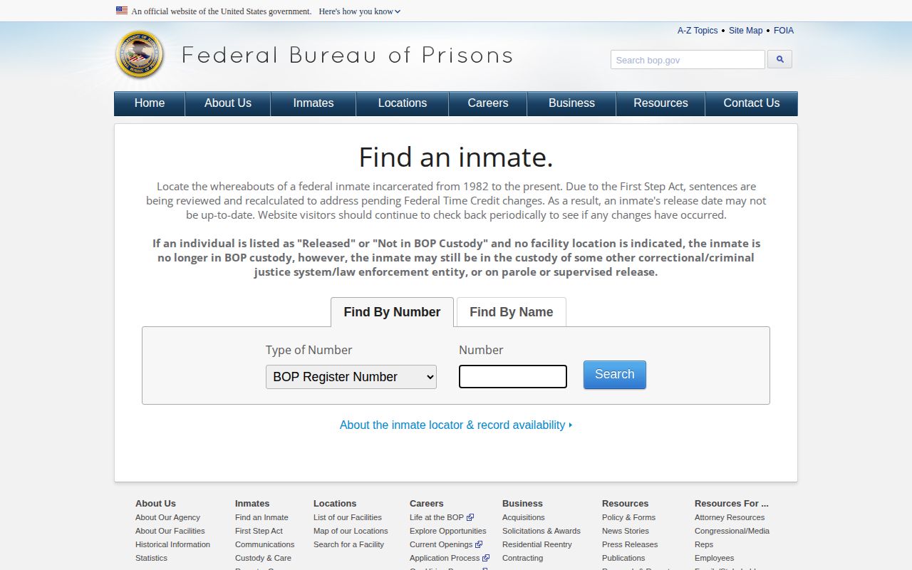 BOP federal release search for a Renville County Jail boarder